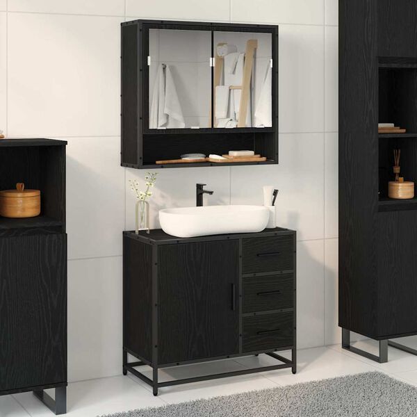 vidaXL Bathroom Cabinet Black Oak 65 x 33 x 60 cm Engineered Wood