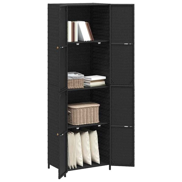 vidaXL Garden Storage Cabinet Black 59x40x180 cm Poly Rattan