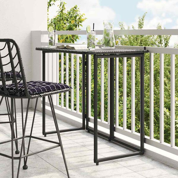 vidaXL Folding Garden Table Black 90x51x75 cm Poly Rattan