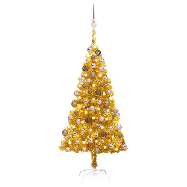 vidaXL Artificial Pre-lit Christmas Tree with Ball Set Gold 150 cm PET