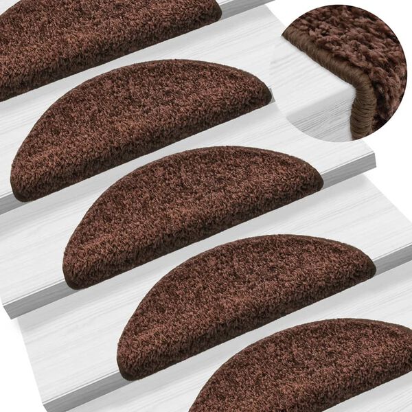vidaXL Stair Mats 15 pcs 56x17x3 cm Brown Half Round