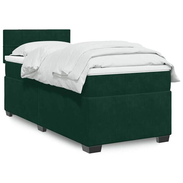 vidaXL Box Spring Bed with Mattress Dark Green 100x200 cm Velvet