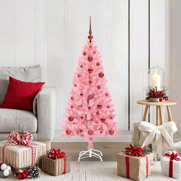 vidaXL Christmas Tree with 150 LEDs with Stand Pink 120 cm PVC