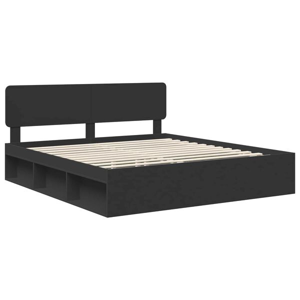 vidaXL Bed Frame with Headboard Black 200 x 200 cm Solid Pine Wood