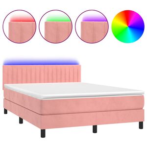 vidaXL Box Spring Bed with Mattress&LED Pink 140x190cm Velvet