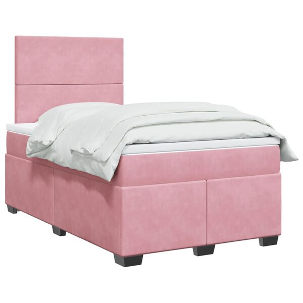 vidaXL Box Spring Bed with Mattress Pink 120x190 cm Small Double Velvet