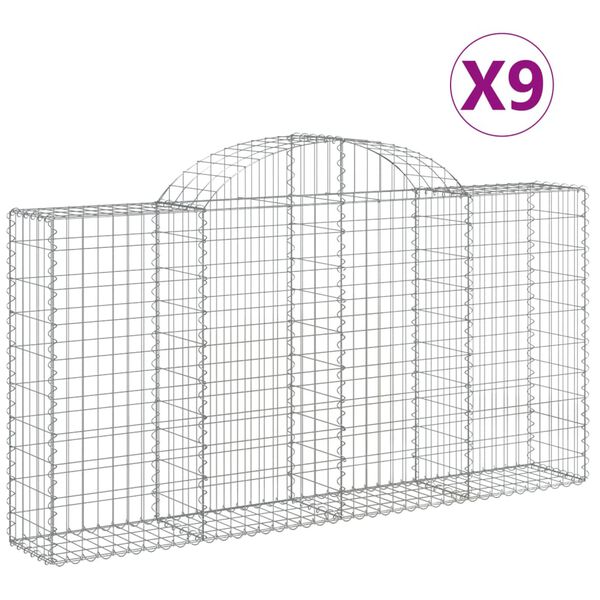 vidaXL Arched Gabion Baskets 9 pcs 200x30x100/120 cm Galvanised Iron