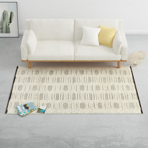 vidaXL Rug Handwoven Wool 160x230 cm White/Black
