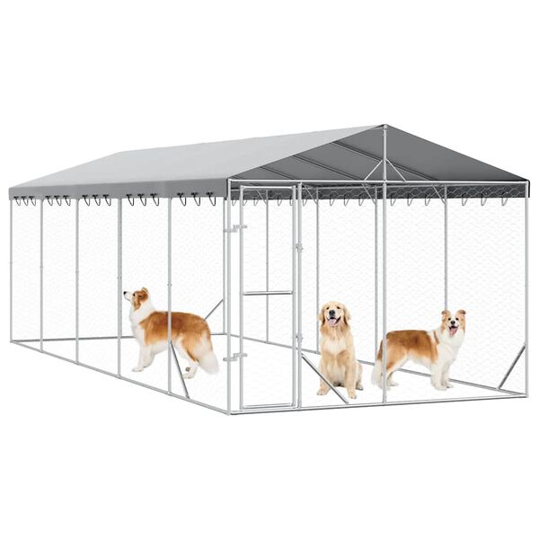 vidaXL Outdoor Dog Kennel with Roof Silver 3x7.5x2.5 m Galvanised Steel