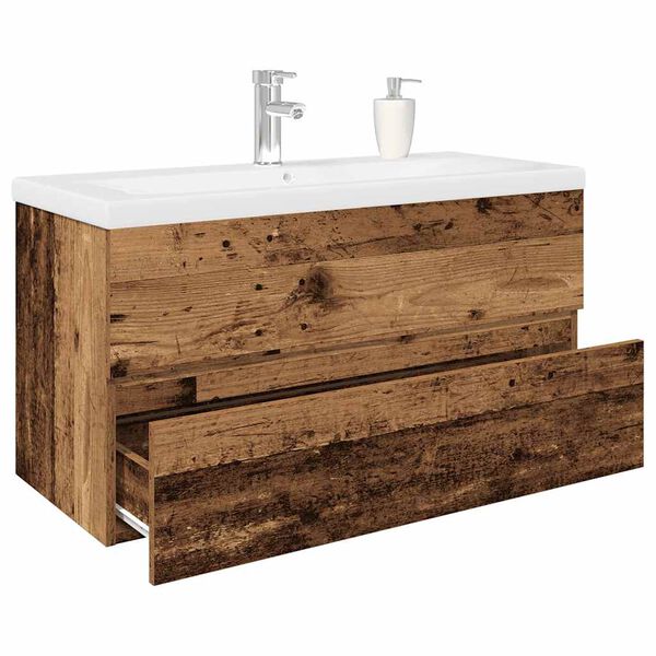 vidaXL Sink Cabinet with Built-in Basin and Faucet Old Wood