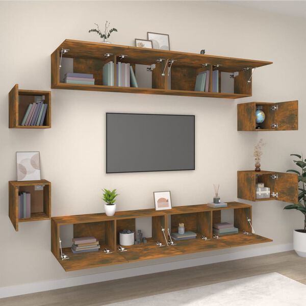 vidaXL 8 Piece TV Cabinet Set Smoked Oak Engineered Wood