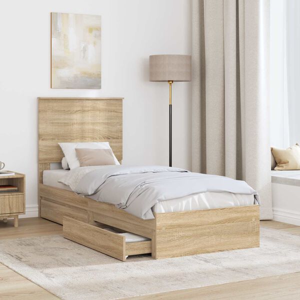 vidaXL Storage Bed with Drawer Sonoma Oak 75 x 190 cm Engineered Wood