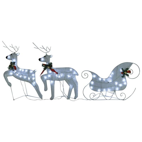 vidaXL Reindeer & Sleigh Christmas Decoration 140 LEDs Outdoor White