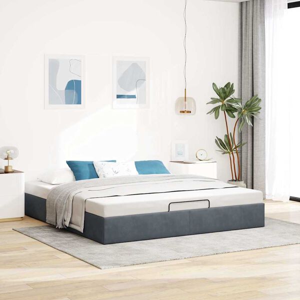 vidaXL Ottoman Bed Frame No Mattress Dark Grey Super King Velvet
