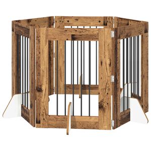 vidaXL Dog Gate with Stands 6 pcs Old Wood 60 x 80 cm Engineered Wood