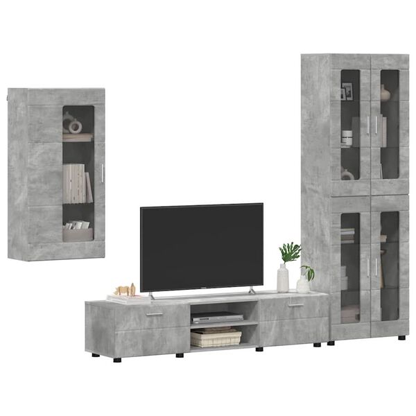 vidaXL TV Cabinet Set with Drawer FLORIN Concrete Grey Engineered Wood