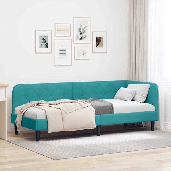 vidaXL Corner Bed Frame with Headboard Turquoise 80 x 200 cm Velvet