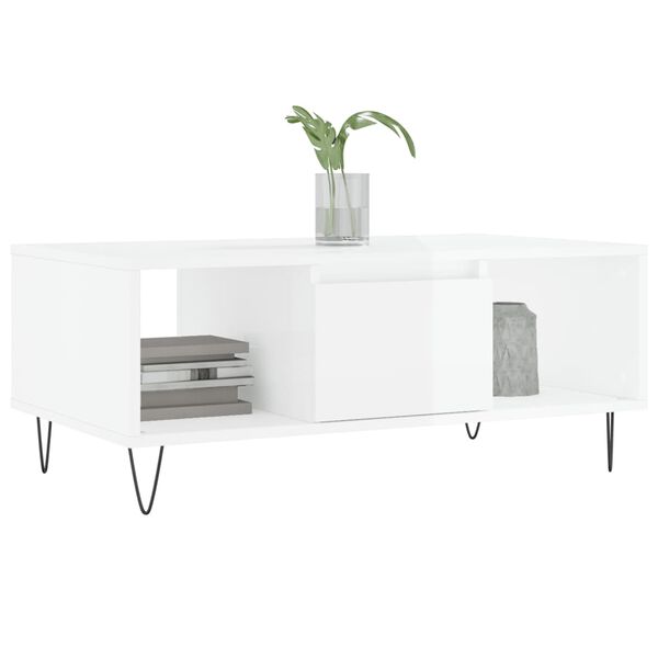 vidaXL Coffee Table High Gloss White 90x50x36.5 cm Engineered Wood