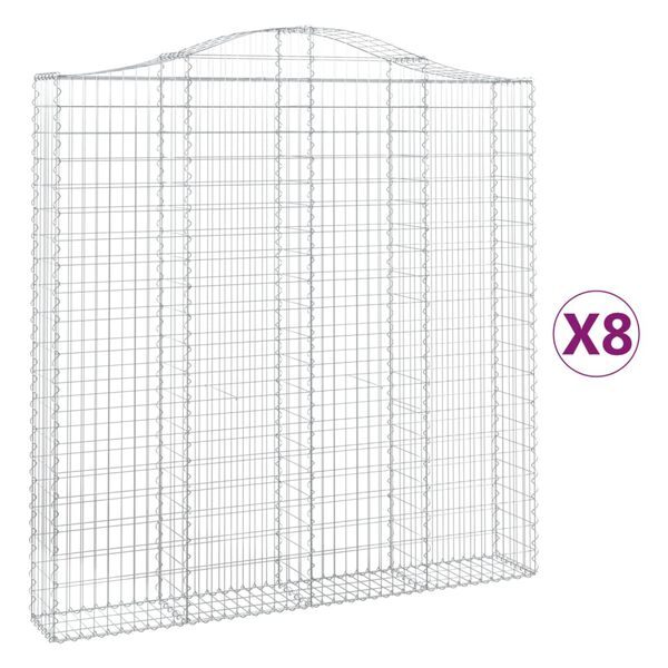 vidaXL Arched Gabion Baskets 8 pcs 200x30x200/220 cm Galvanised Iron