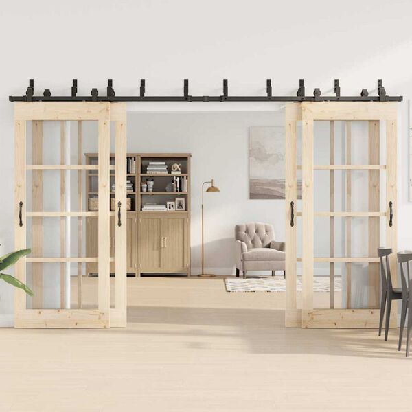 vidaXL Sliding Door Hardware Kit 366 cm Steel Black