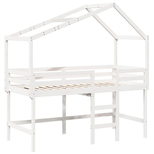 vidaXL Loft Bed with Ladder and Roof without Mattress White 90x200 cm