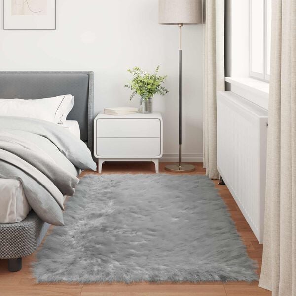 vidaXL Faux Sheepskin Rug Tafalla Grey 100 x 200 cm Polyester