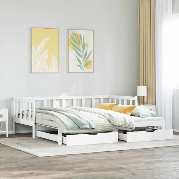 vidaXL Daybed with Trundle and Drawers without Mattress White 90x190 cm Single
