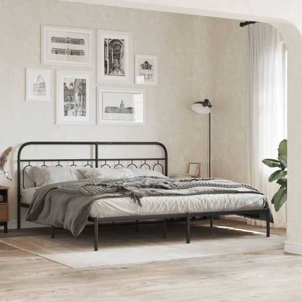 vidaXL Metal Bed Frame without Mattress with Headboard Black 200x200cm