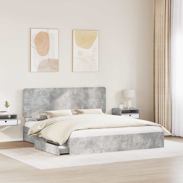 vidaXL Storage Bed Concrete Grey 180 x 200 cm Engineered Wood