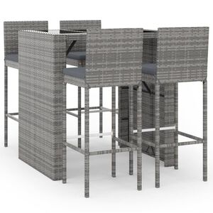 vidaXL 5 Piece Garden Bar Set with Cushions Grey Poly Rattan