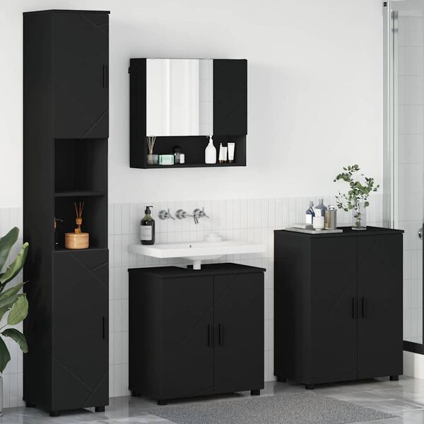 vidaXL Bathroom Furniture Set 4 pcs Black Engineered wood & Metal