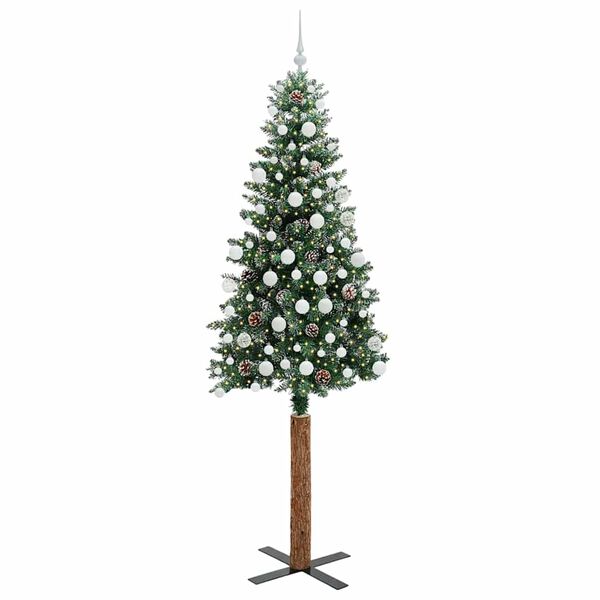 vidaXL Slim Christmas Tree with 300 LEDs Green and White 210 cm