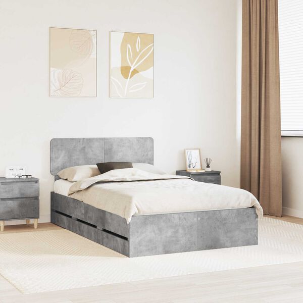vidaXL Bed Frame Concrete Grey 135 x 190 cm Engineered Wood