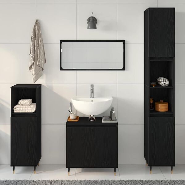 vidaXL Bathroom Furniture Set 3 pcs Black Oak 30 x 30 x 190 cm