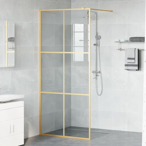 vidaXL Walk-in Shower Wall Gold 90 x 195 cm Tempered Glass