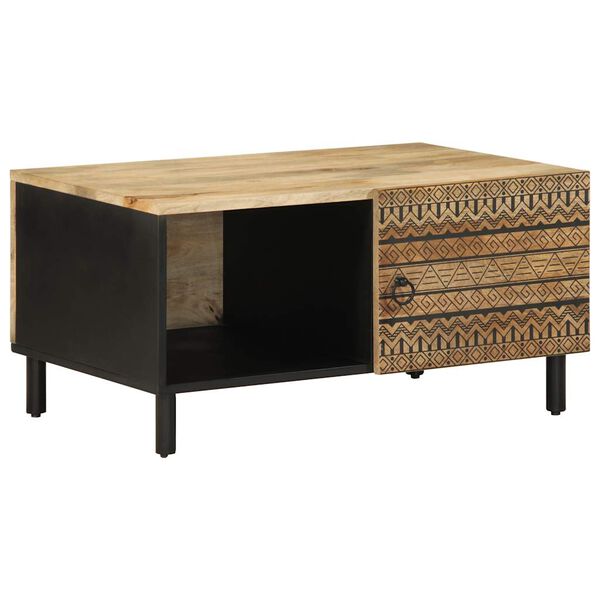 vidaXL Coffee Table Black 80x50x40 cm Solid Rough Wood Mango