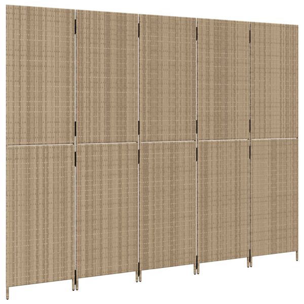 vidaXL Room Divider 5 Panels Beige Poly Rattan
