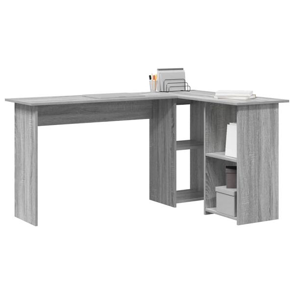 vidaXL Desk with Shelf Grey Sonoma 142 x 102 x 73 cm Engineered Wood