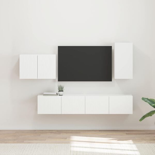 vidaXL TV Wall Cabinet Set Wall-mounted 4 pcs White Engineered Wood