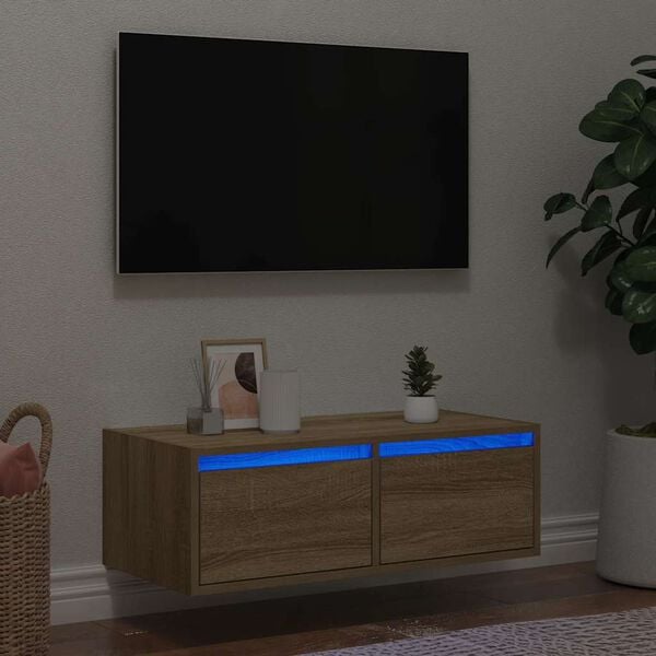 vidaXL TV Cabinet with LED Lights Sonoma Oak 75x35.5x25 cm