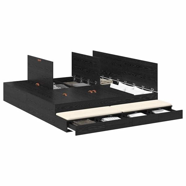 vidaXL Storage Bed Frame with Drawer Black Oak 180 cm Engineered Wood