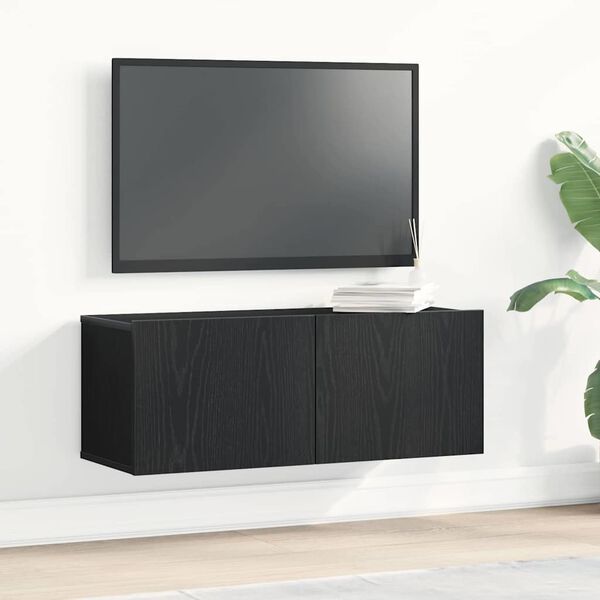 vidaXL TV Cabinet 2 pcs Black Oak 80 x 30 x 30 cm Engineered Wood