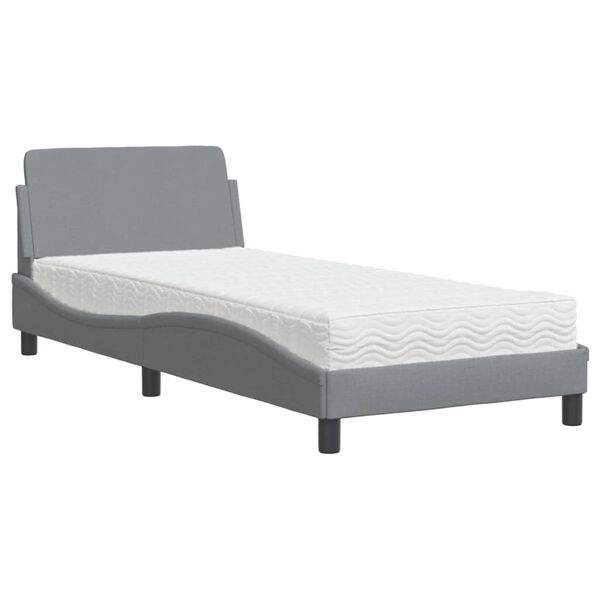 vidaXL Bed with Mattress "Dover" Light Grey Single Fabric