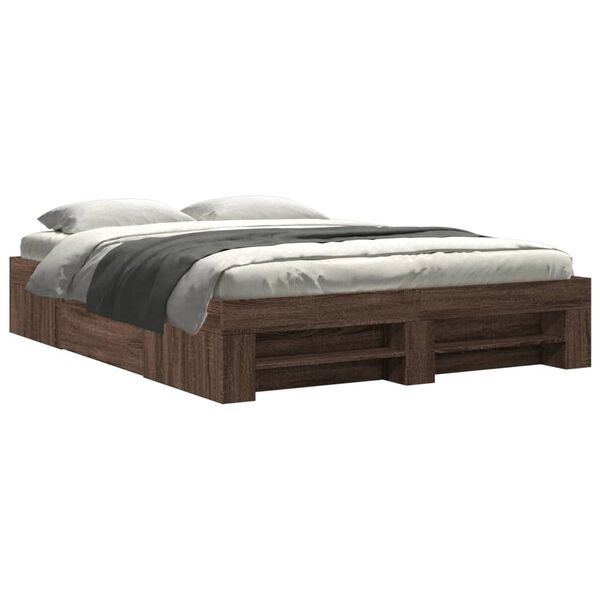 vidaXL Bed Frame without Mattress Brown Oak 150x200 cm King Size Engineered Wood