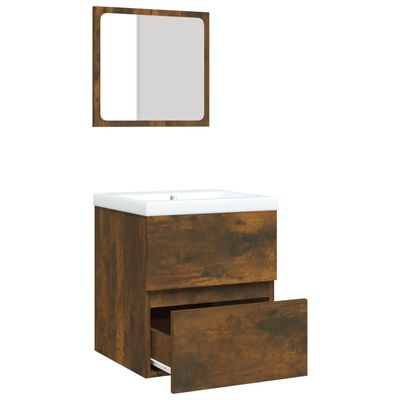 vidaXL Bathroom Sink Cabinet with Basin and Mirror Smoked Oak