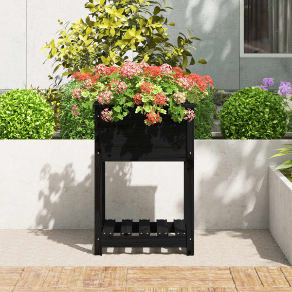 vidaXL Planter with Shelf Black 54x54x81 cm Solid Wood Pine