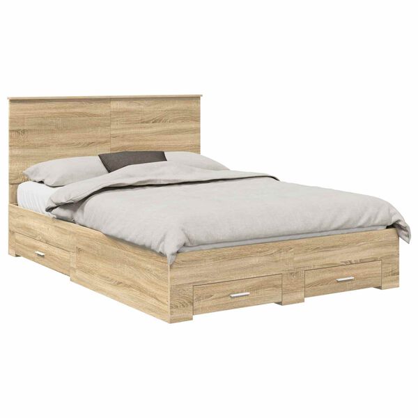 vidaXL Bed Frame with Drawer Sonoma Oak 140 x 190 cm Engineered Wood