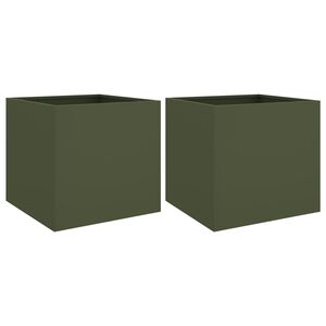 vidaXL Planters 2 pcs Olive Green 49x47x46 cm Steel