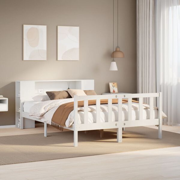 vidaXL Bookcase Bed without Mattress White 160x200 cm Solid Wood Pine