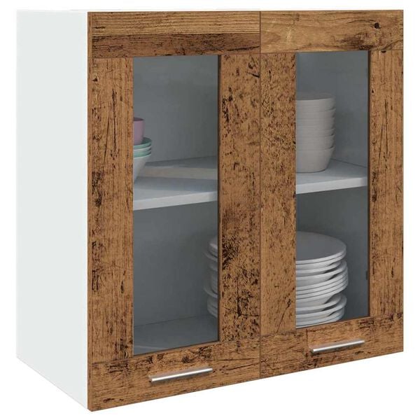 vidaXL Kitchen Wall Cabinet Lyon with Glass Door Old Wood 60x31x60 cm
